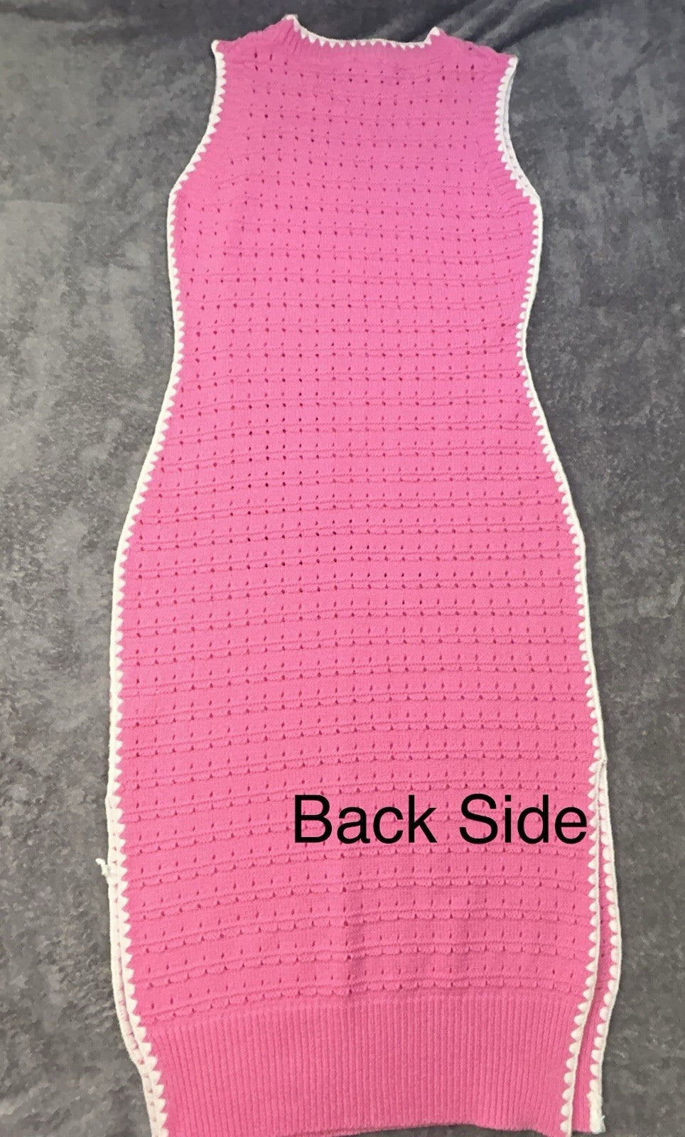 So Me Reece Pink Pointelle Knit Midi Dress Women’s L Sleeveless Contrast Trim