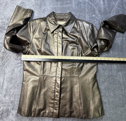 Apostrophe Metallic Leather Button Front Jacket Bronze