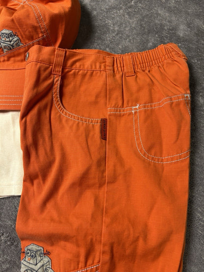 Gymboree Boys 3 Pc Outfit Set 12-24M Robot Shirt Pants Hat Orange Toddler