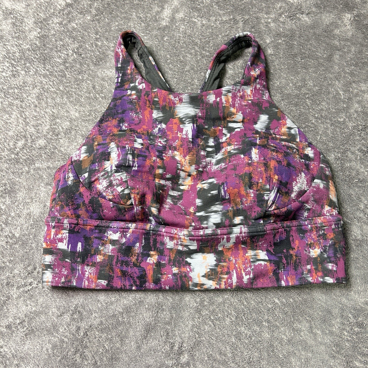 Lululemon Wunder Train Longline Sports Bra Size 8 Purple Black Abstract Print