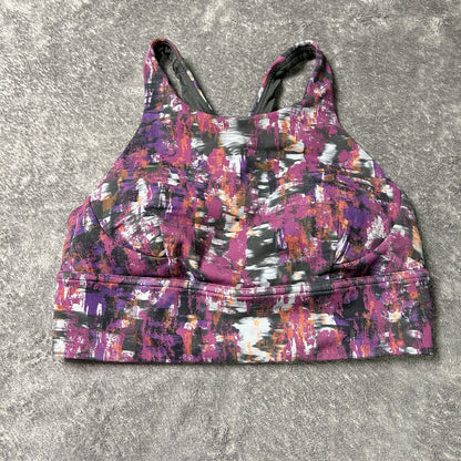 Lululemon Wunder Train Longline Sports Bra Size 8 Purple Black Abstract Print