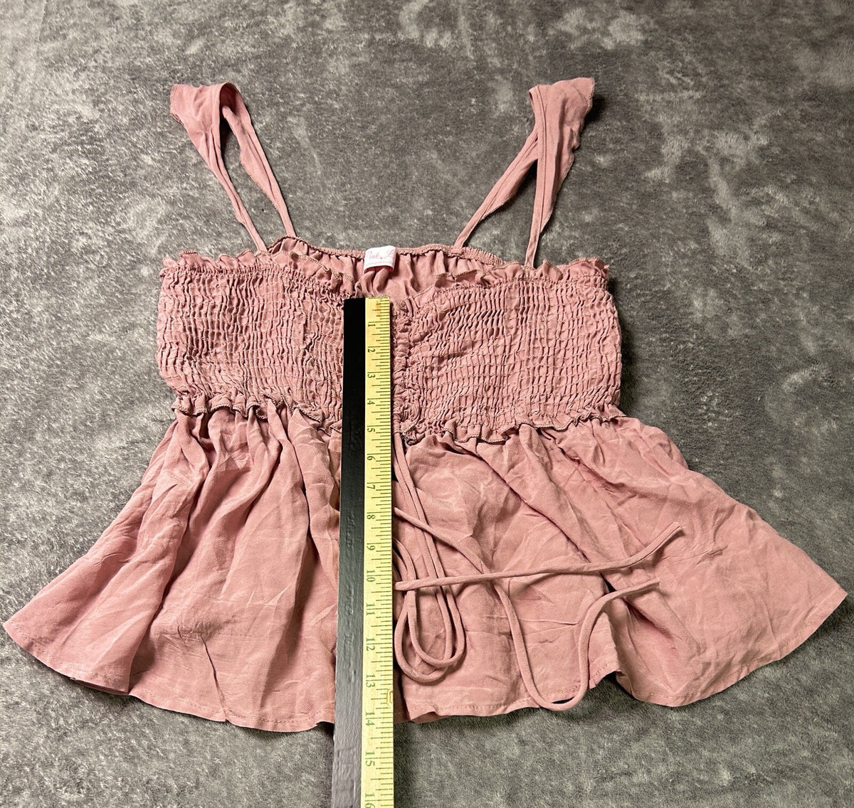 Pink Lily Women’s Small Dusty Rose Smocked Babydoll Cami Top Ruched Drawstring