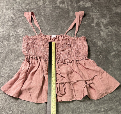 Pink Lily Women’s Small Dusty Rose Smocked Babydoll Cami Top Ruched Drawstring