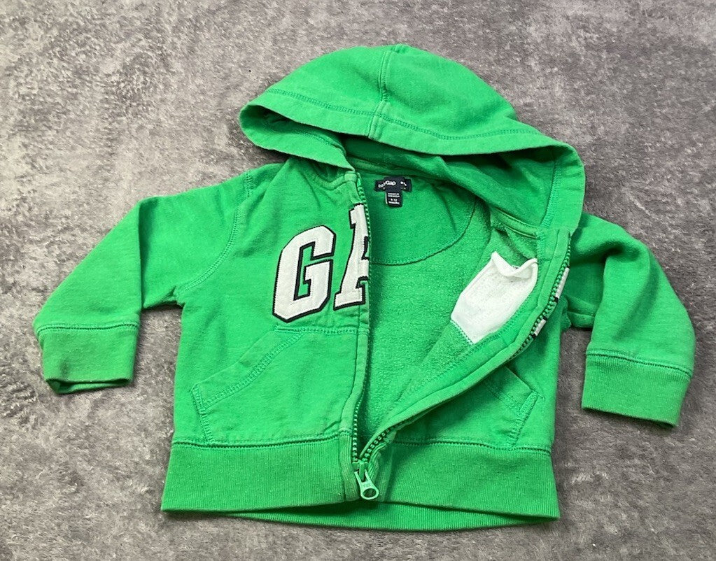 Baby Gap Green Full Zip Hoodie Sweatshirt Hooded Jacket 6-12 Months Unisex