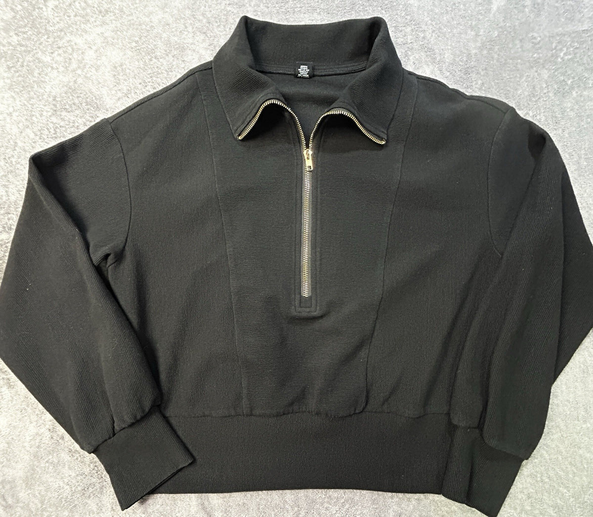Caracilia Ribbed Quarter Zip Pullover Top Small Black