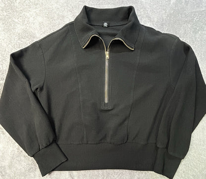 Caracilia Ribbed Quarter Zip Pullover Top Small Black