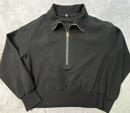 Caracilia Ribbed Quarter Zip Pullover Top Small Black