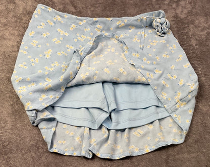 SO Girls Daisy Print Skort Size L 10/12 Blue Floral Pull On Shorts Skirt