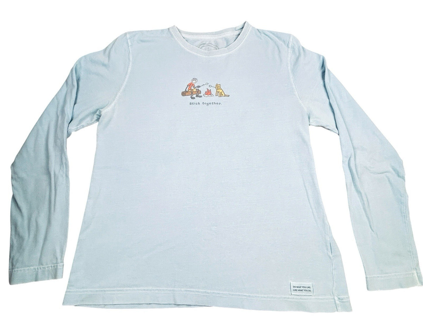 Life is Good Stick Together Long Sleeve T-Shirt Blue Campfire Dog Cotton Tee
