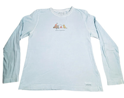 Life is Good Stick Together Long Sleeve T-Shirt Blue Campfire Dog Cotton Tee