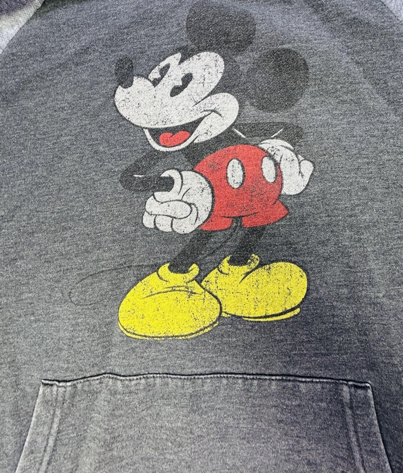 Disney Mickey Mouse Hoodie Sweatshirt Gray Pullover Graphic Adult Small