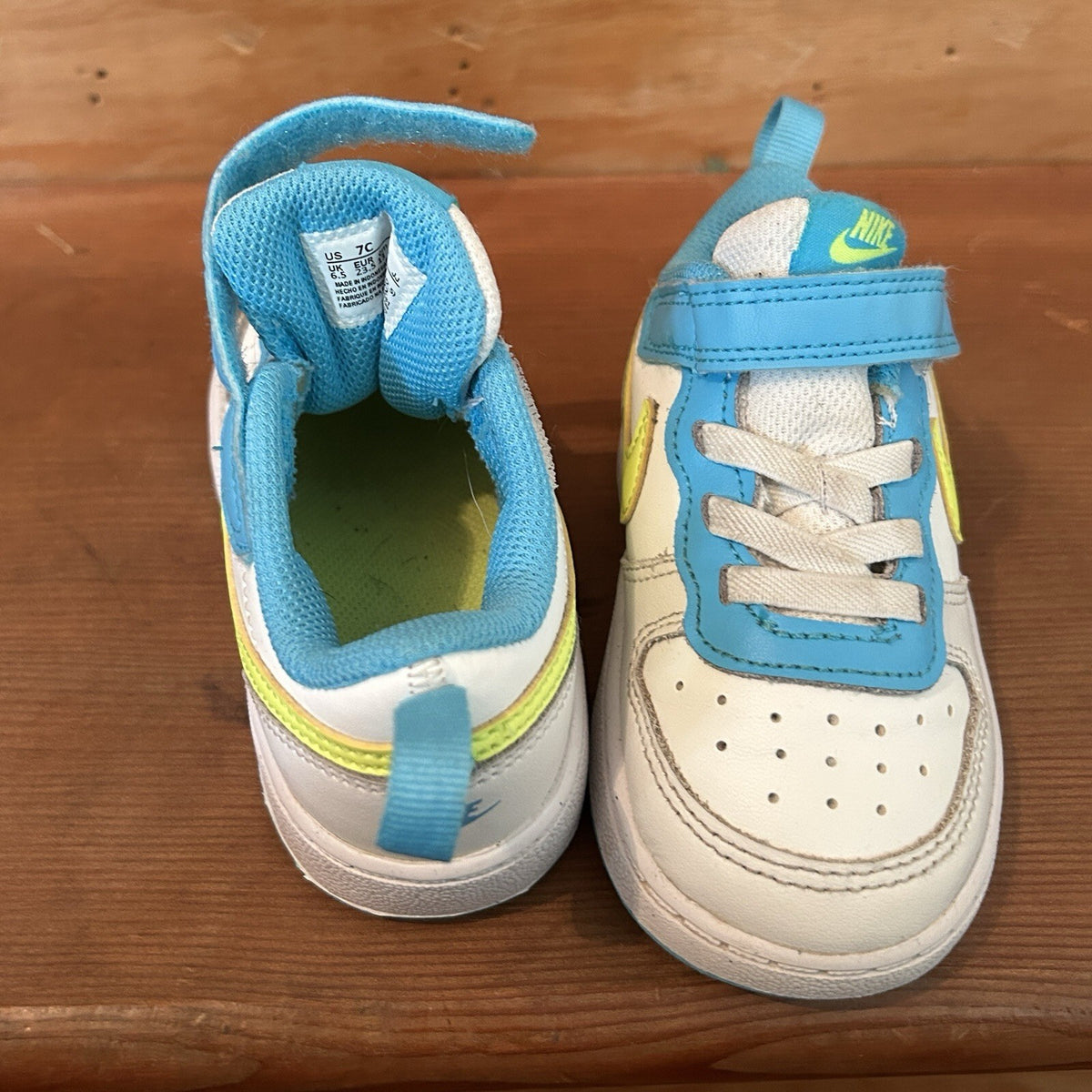 Nike Court Borough Low 2 Toddler 7C White Blue Volt Sneakers BQ5453-122