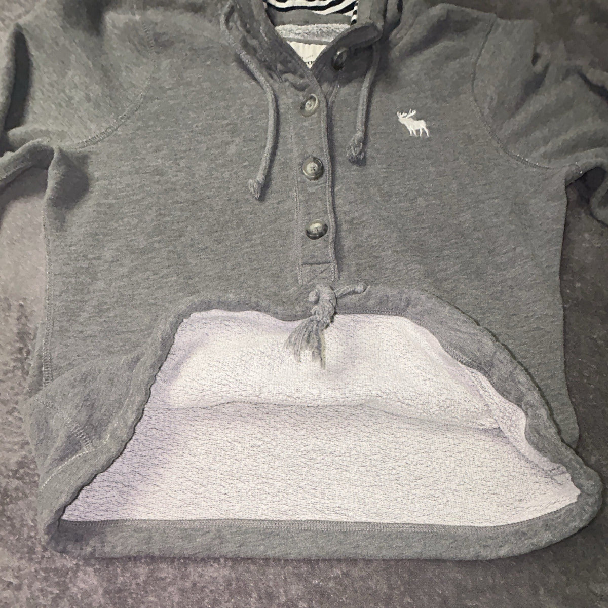 Abercrombie & Fitch Hoodie Women’s L Gray Henley Moose Striped Hood Y2K