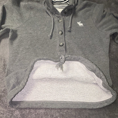 Abercrombie & Fitch Hoodie Women’s L Gray Henley Moose Striped Hood Y2K