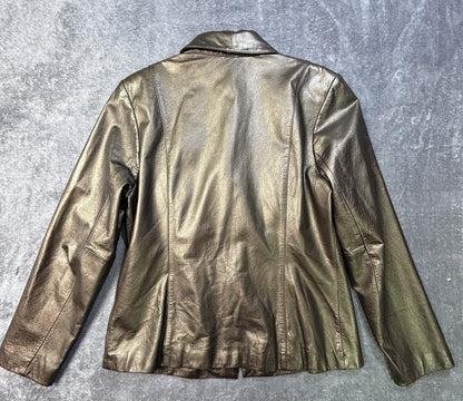 Apostrophe Metallic Leather Button Front Jacket Bronze