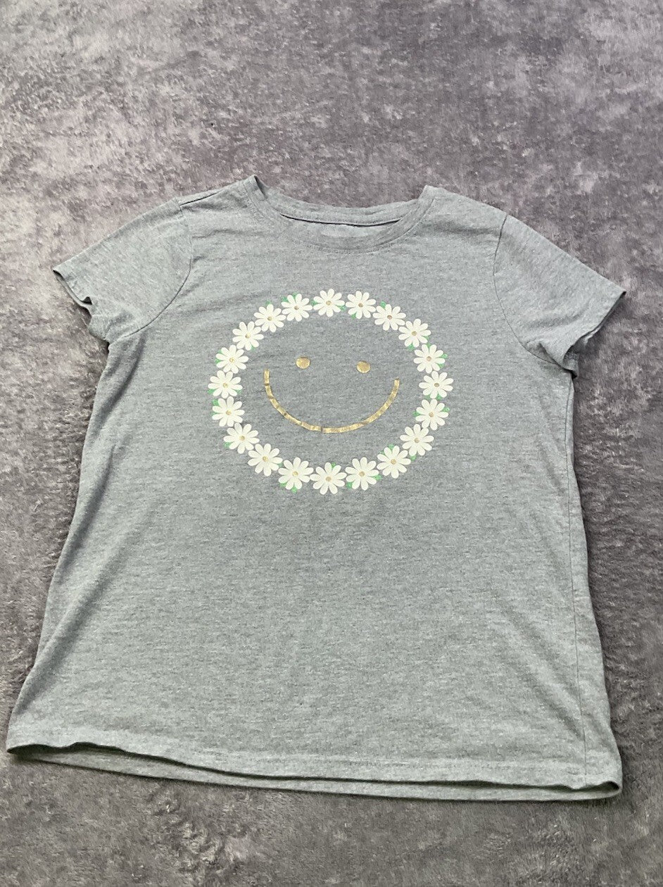 Cat & Jack Girls Gray Daisy Smiley Face Graphic T-Shirt Short Sleeve