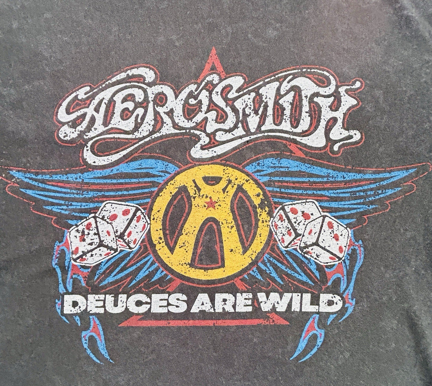 Aerosmith Deuces Are Wild Graphic Band T Shirt Mens XS Black Distressed Rock Tee