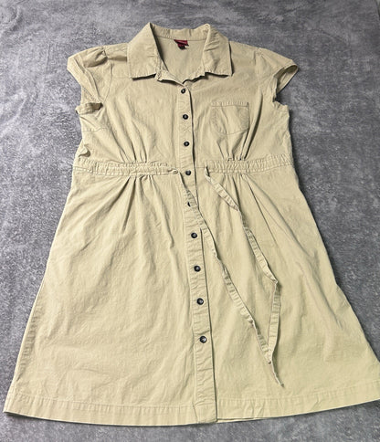 Merona Women’s XL Khaki Button Front Shirt Dress Tie Waist Pockets