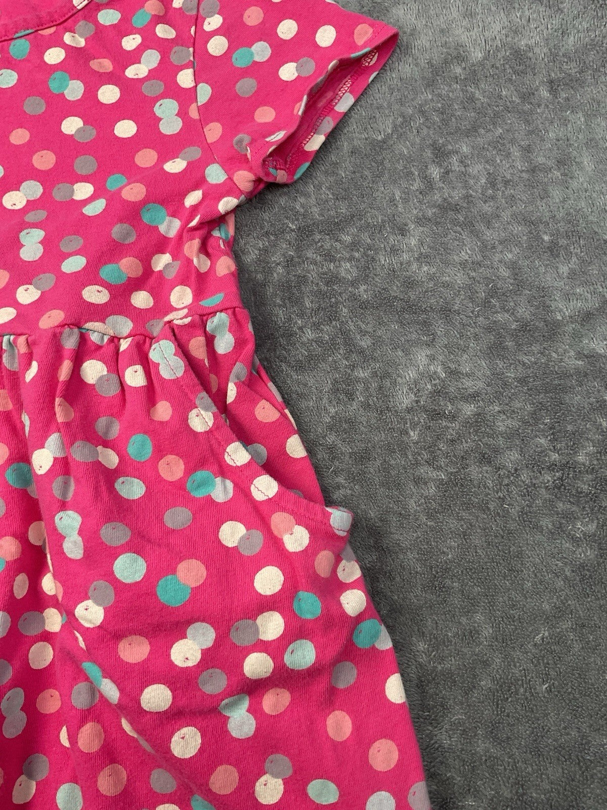Wonder Nation Girls Pink Polka Dot Dress Size 5T Short Sleeve Pockets Cotton