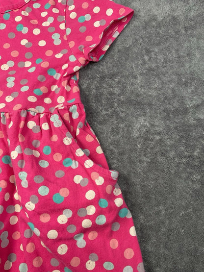 Wonder Nation Girls Pink Polka Dot Dress Size 5T Short Sleeve Pockets Cotton