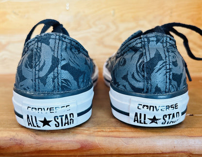 Converse All Star Low Top Floral Rose Print Sneakers Women's Size 6 Black Gray