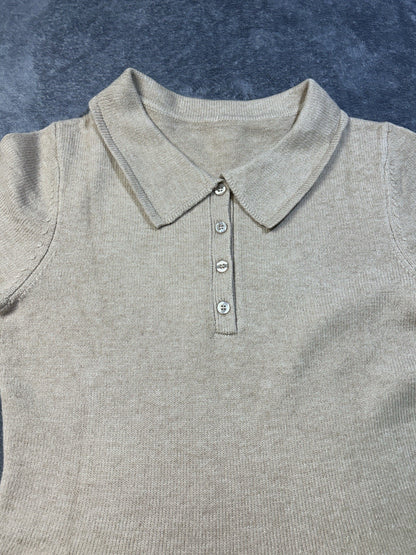 Women's Knit Polo Sweater Dress Beige Unknown Size
