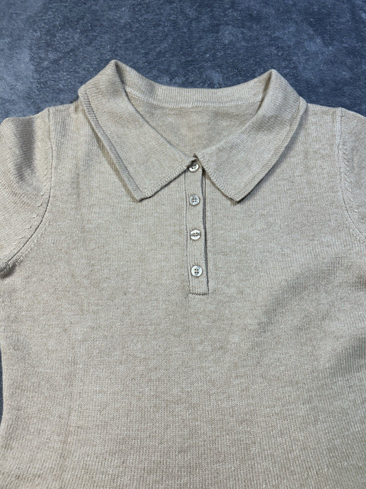 Women's Knit Polo Sweater Dress Beige Unknown Size