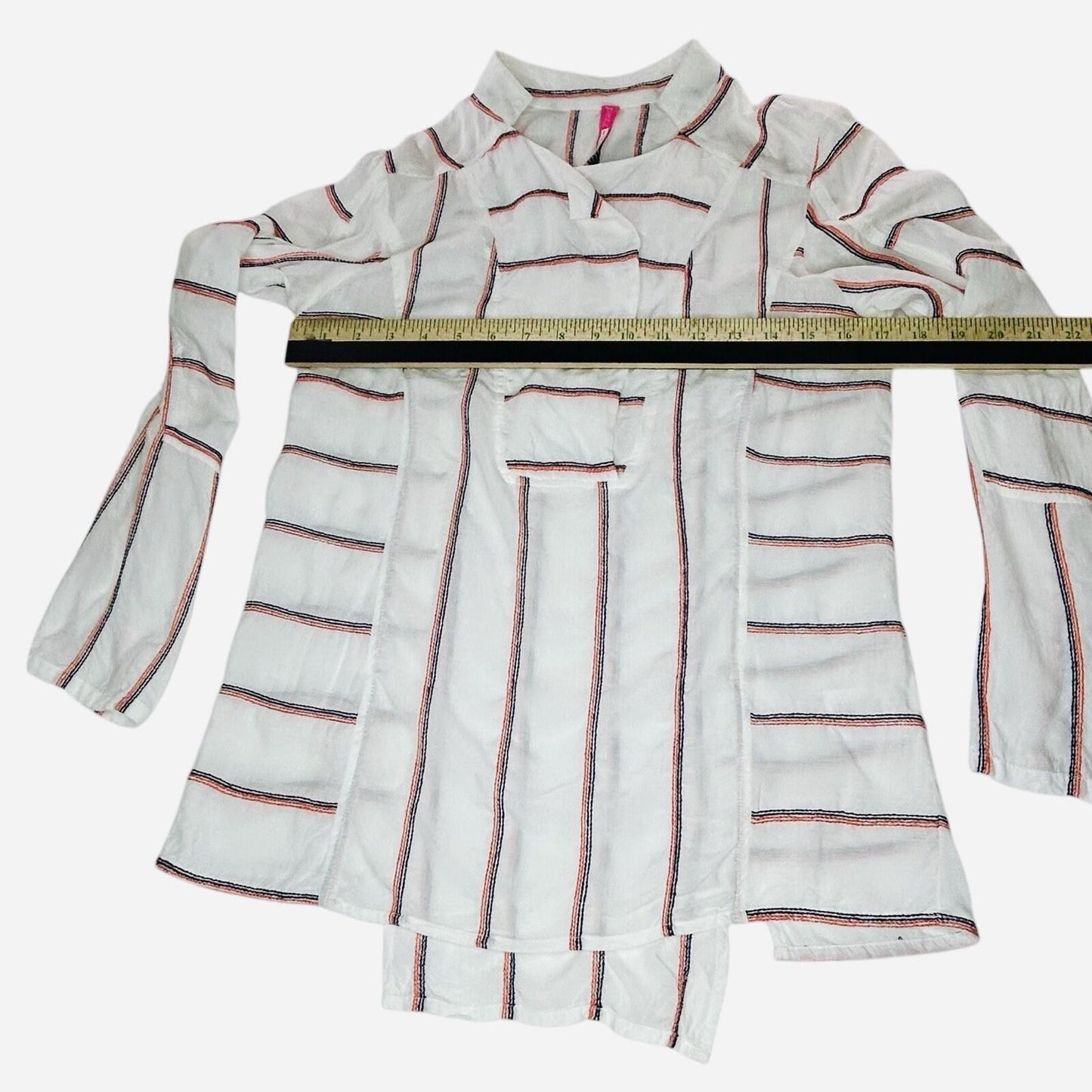 Plenty By Tracy Reese XS White Stripe Tunic Blouse Long Sleeve Popover Top Boho