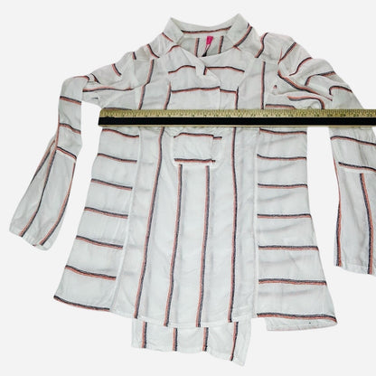 Plenty By Tracy Reese XS White Stripe Tunic Blouse Long Sleeve Popover Top Boho