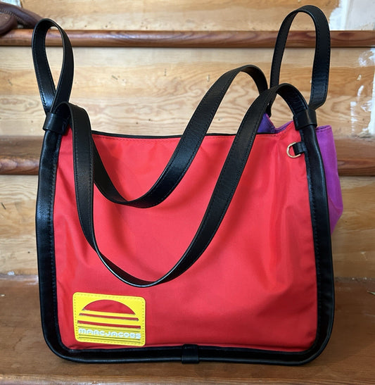 Marc Jacobs Sport Tote Bag Nylon Leather Colorblock Red Purple Pink Black