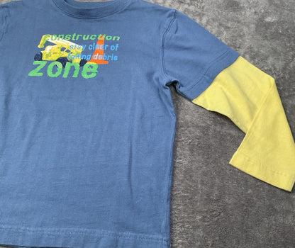 Talbots Kids Construction Zone Long Sleeve Shirt Blue Yellow Size 7 Boys