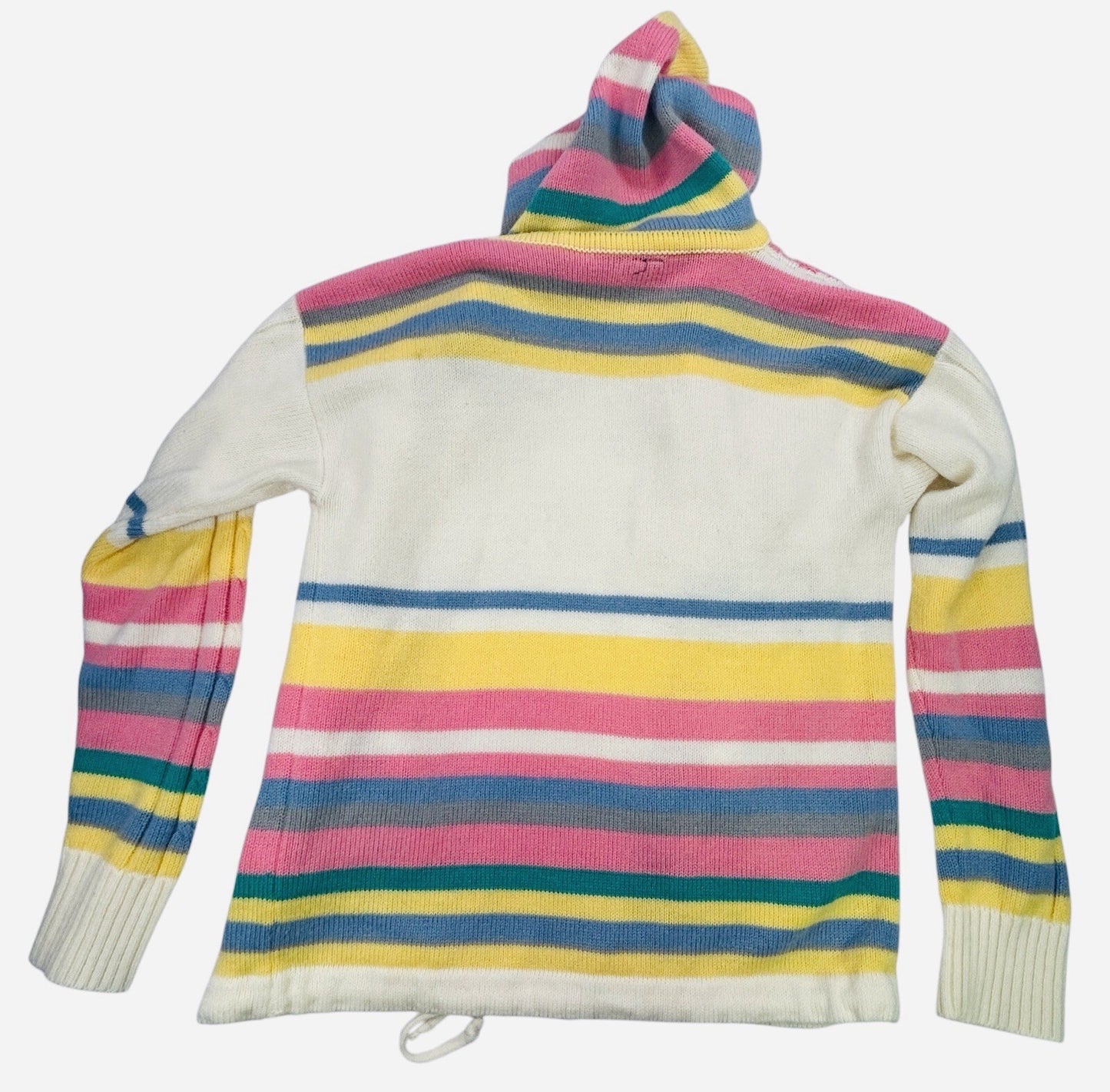 Women's Hooded Cable Knit Cardigan Sweater Pastel Stripe Button Front Pockets