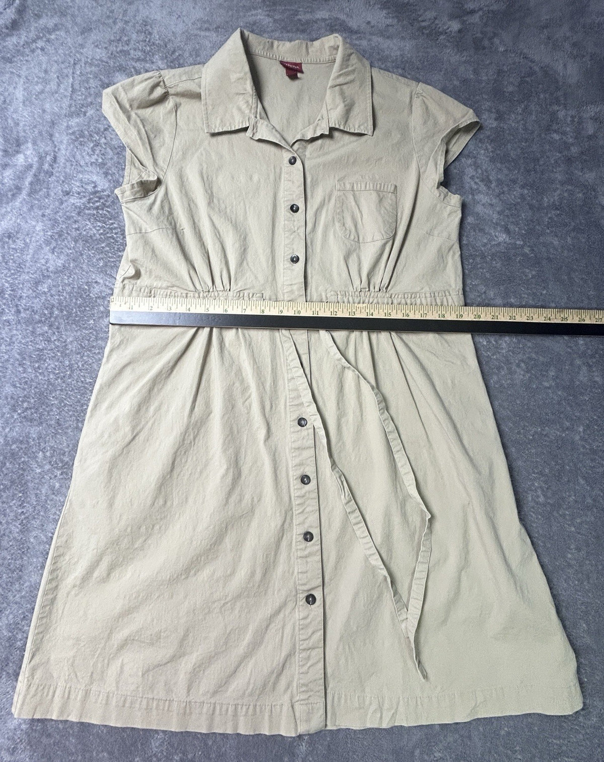 Merona Women’s XL Khaki Button Front Shirt Dress Tie Waist Pockets
