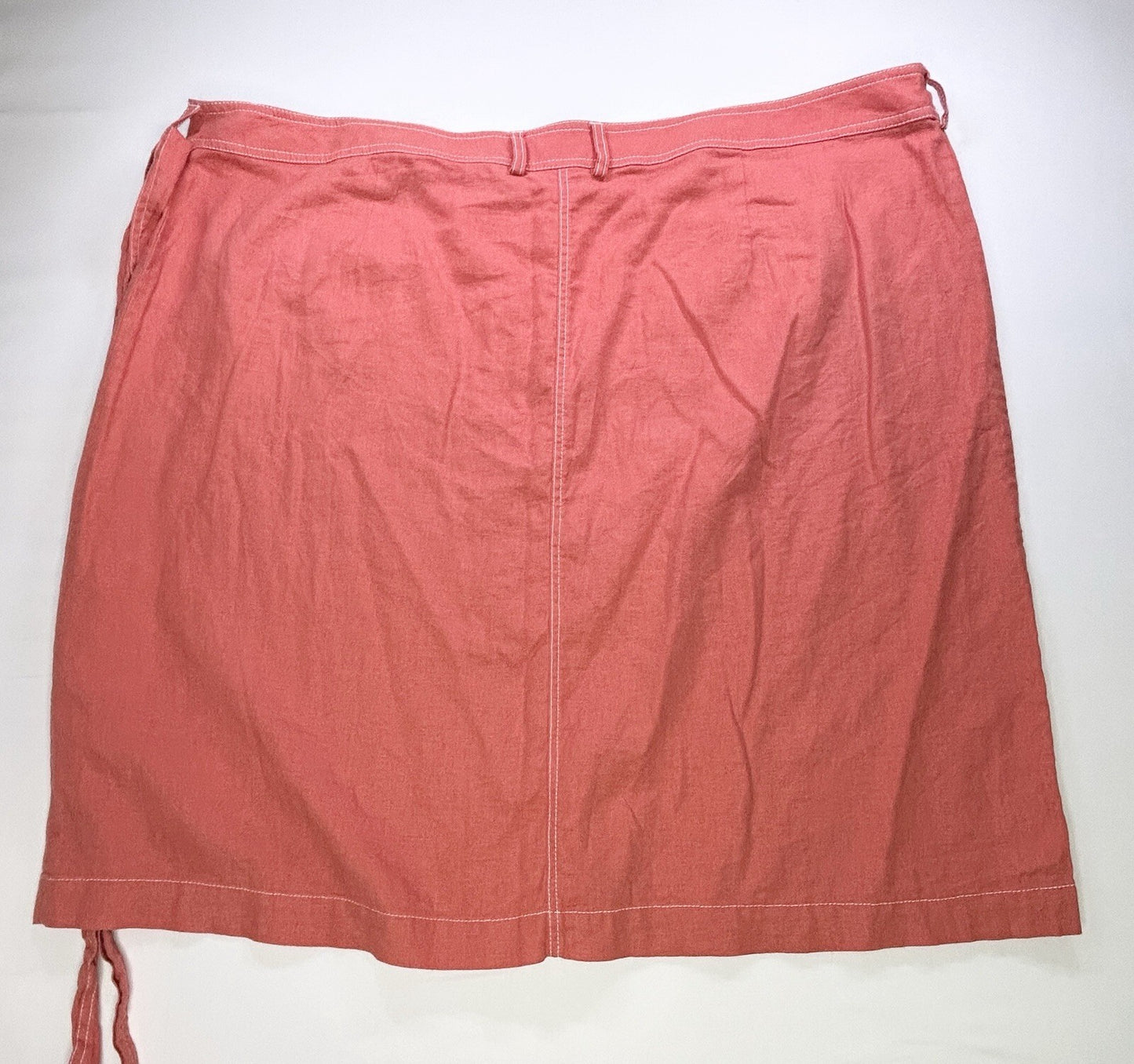 CJ Banks Women's 2X Coral Linen Blend Button Front Midi Skirt Belted Plus Size