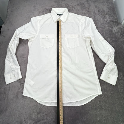 Perry Ellis Men’s White Button Down Shirt M Slim Fit 100% Cotton Roll Tab Sleeve