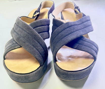 J.Crew Navy Suede Platform Sandals Women's Buckle Slingback Size 9