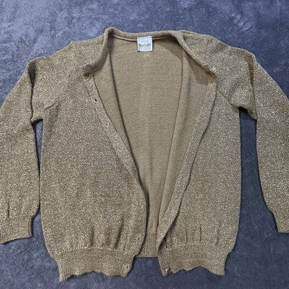 Vintage Bentley Cardigan Metallic Knit Gold Medium