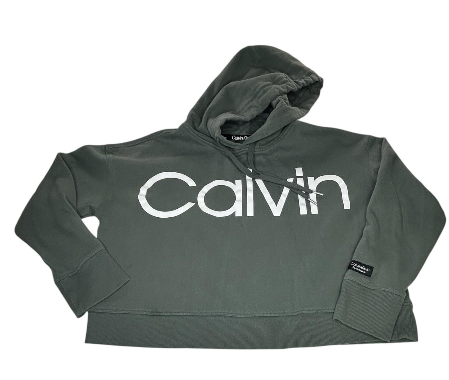Calvin Klein Performance Hoodie Womens Medium Sage Green Cropped Sweatshirt