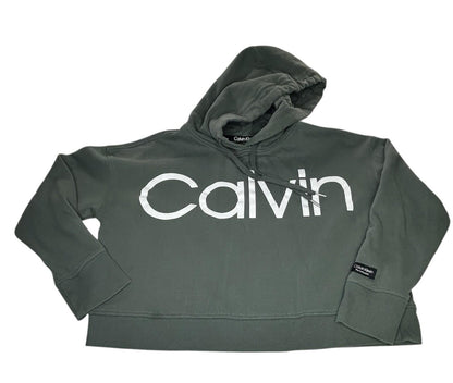 Calvin Klein Performance Hoodie Womens Medium Sage Green Cropped Sweatshirt