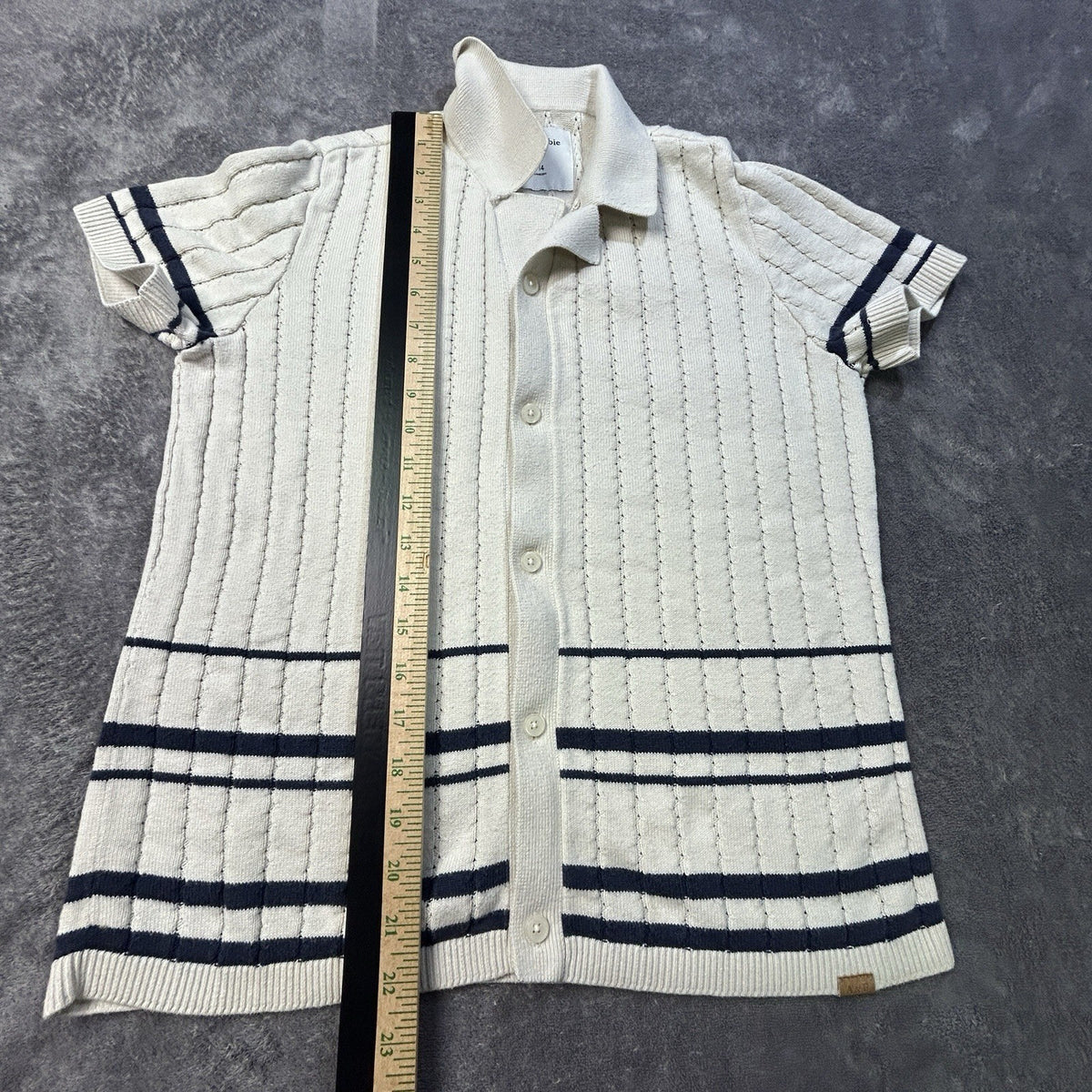 Abercrombie Kids Short Sleeve Striped Knit Polo Cream 13/14