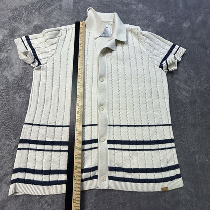Abercrombie Kids Short Sleeve Striped Knit Polo Cream 13/14
