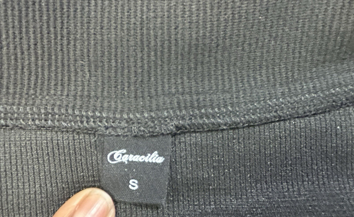 Caracilia Ribbed Quarter Zip Pullover Top Small Black