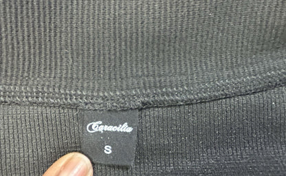 Caracilia Ribbed Quarter Zip Pullover Top Small Black