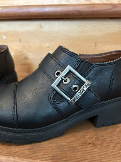Harley-Davidson Sarah 83219 Womens 6.5 Black Leather Chunky Buckle Shoes