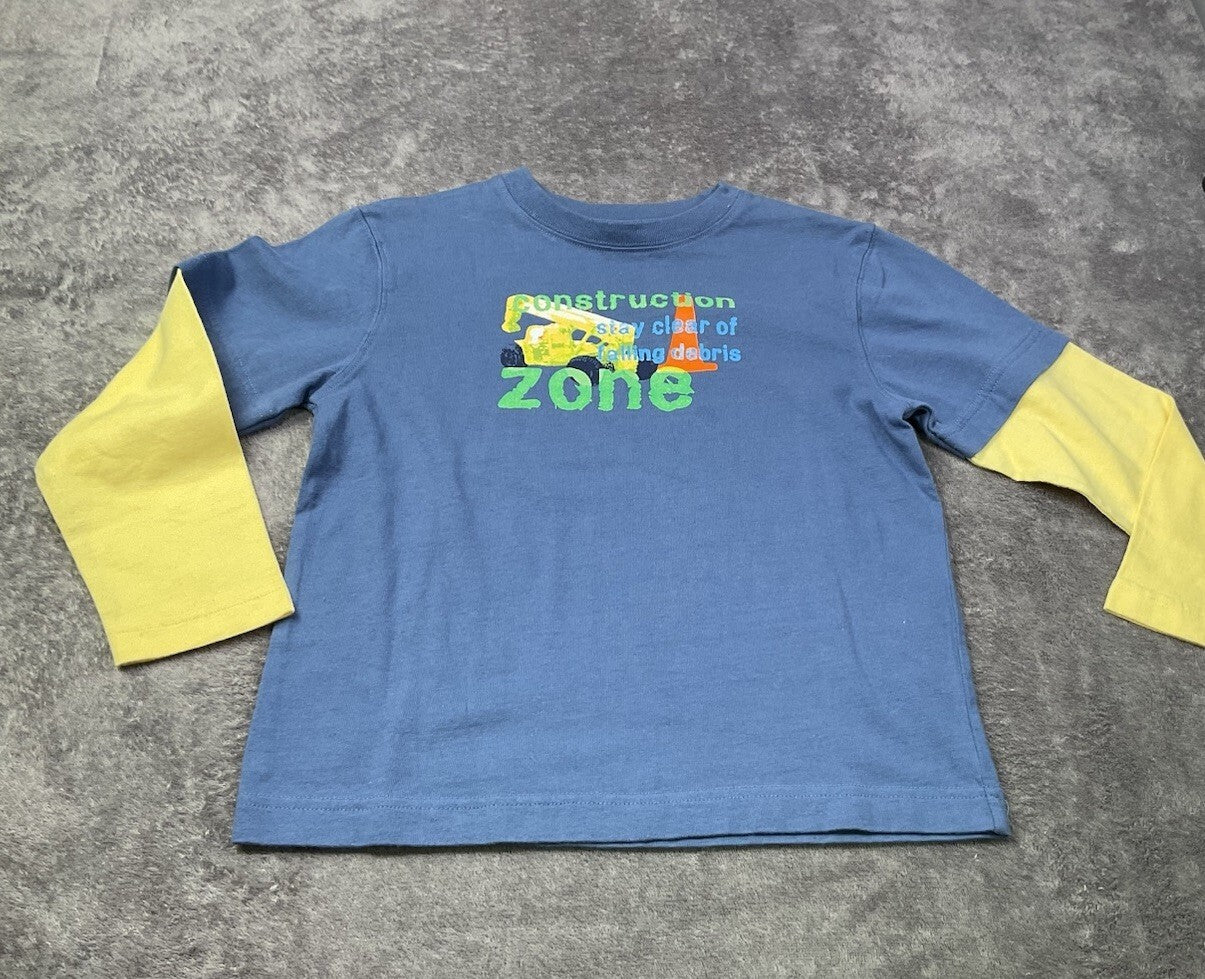 Talbots Kids Construction Zone Long Sleeve Shirt Blue Yellow Size 7 Boys