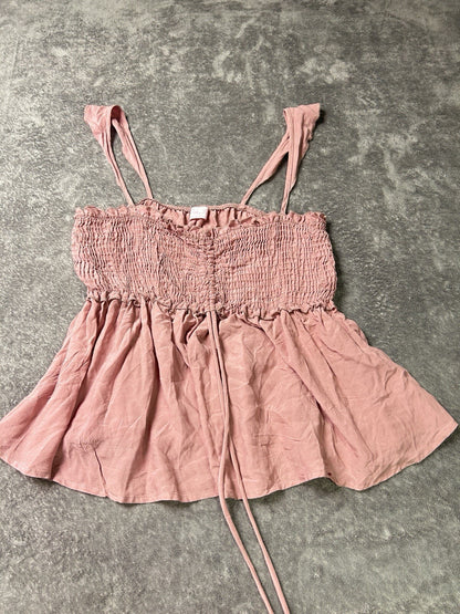 Pink Lily Women’s Small Dusty Rose Smocked Babydoll Cami Top Ruched Drawstring