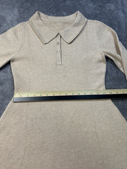 Women's Knit Polo Sweater Dress Beige Unknown Size