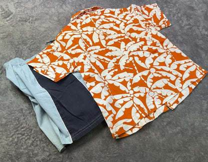 Gymboree Boys Hawaiian Shirt & Swim Trunks Set Orange Blue Size 3T Beach