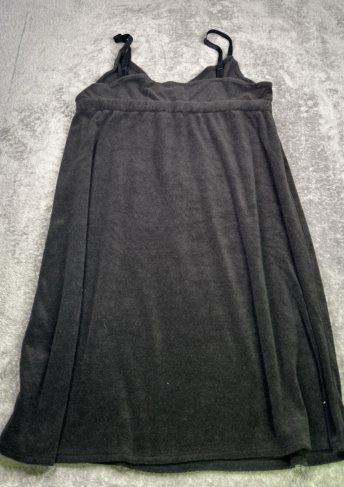 Womens Black Terry Cloth Swim Cover Up Dress Spaghetti Strap Fruit Charms