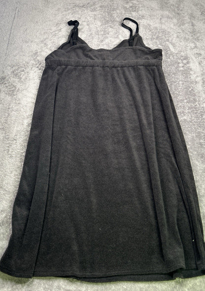 Womens Black Terry Cloth Swim Cover Up Dress Spaghetti Strap Fruit Charms